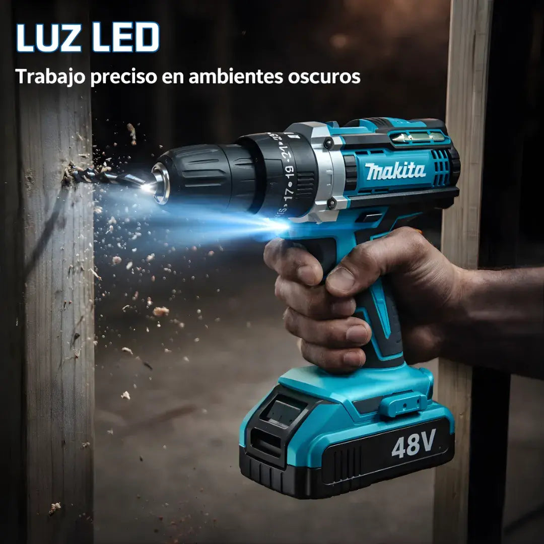 Taladro inalámbrico percutor Makita® + Maletin + 24 Accesorios + 2 Baterias 40 V
