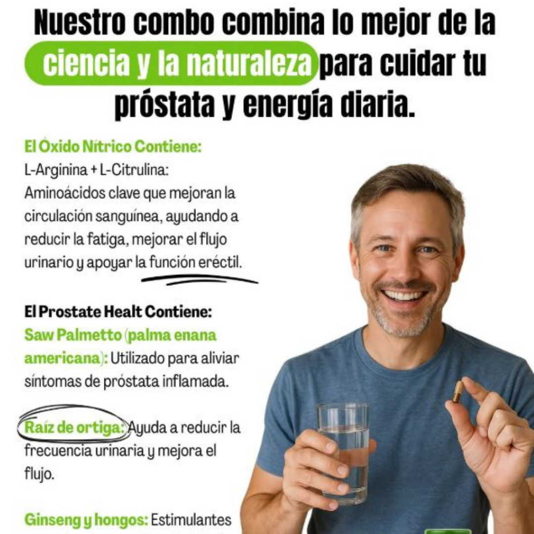 Óxido Nítrico Promax™ + Prostate Health en pack Compra 1 y Llévate 2 Gratis:💪 Rendimiento, energía y salud masculina🔥